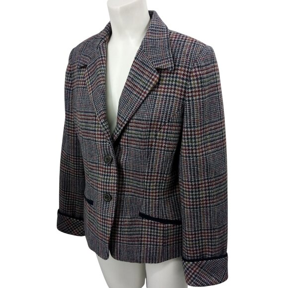 Vintage Plaid 100% Wool Houndstooth Blazer Size M Maurices 90s Y2K Gray Lined - Picture 7 of 12